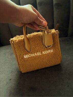 Michael Kors Tan Shearling Mini Tote with Leather Trim
